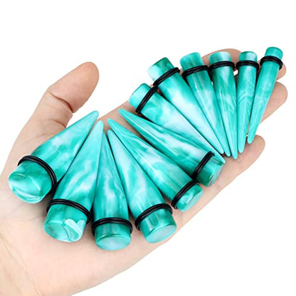 Qmcandy 00G-20mm Ear Stretching Kit 36PCS Big Gauge Taper Kit Large Acrylic Tunnel Plug Spiral Set - color: 36pcs, Turquoise White