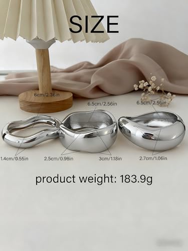 Chunky Gold Bangle Bracelets for Women, 14k Gold Plated Dainty Cuff Stackable Bangles Set, Trendy Bracelet Stack Fashion Jewelry Gifts - color: 05-Silver