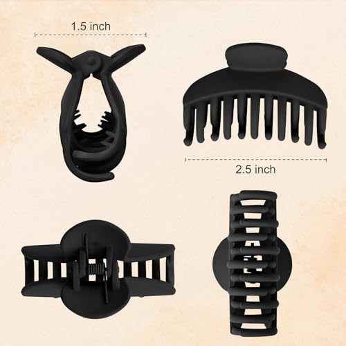 DEEKA 4 PCS 2.5 Inch Hair Claw Clips Double Row Teeth Matte Hair Jaw Clips Hair Barrettes Thick Medium Thin Hair Clips for Women (Black) - color: Black, size: 1 Count (Pack of 4)