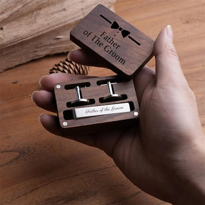 Father of the Bride Gift Set, Wooden Box with Cufflinks and Tie Clip, Bow Tie Design, Wedding Keepsake - color: C2