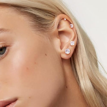 316L Stainless Steel Stud Set for Women Men, 20G Hypoallergenic Cartilage Jewelry with 2mm–8mm CZ Zirconia, Silver & Gold for Sensitive Ear Piercing - color: Sunlight Gold