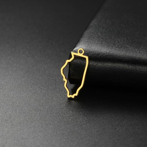 kkjoy 5Pcs Hollow Continents Maps of USA Pendant Charms for Jewelry Making and Crafting, Stainless Steel Mini Charm Craft Supplies Accessories for DIY Bracelet Necklace Earrings - color: Hollow Illinois Map - Gold