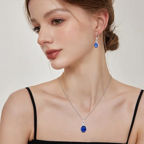 Birthstone Necklace for Women 925 Sterling Silver | Oval Cut Pendant Necklace, Jewelry for Mom Wife - color: Royal Blue