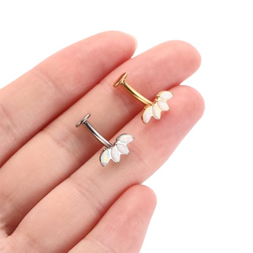 G23 Titanium Belly Jewelry 14G Flat Bottom Floating Belly Button Rings Curved Belly Barbell Navel Ring Belly Piercing 8/10/12/14mm Navel Rings Belly Piercings Jewelry for Women - color: Style4:Gold,4 Horse Eye White Opal