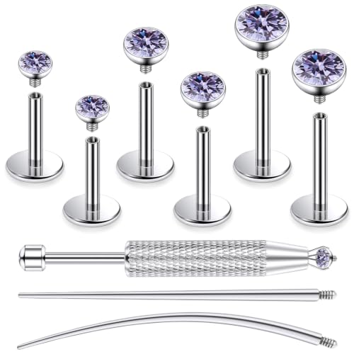 Jenxnjsjo F136 Titanium 20/18/16g Earrings Nose Lip Rings Studs Labret Medusa Tragus Helix Conch Cartilage Piercing Jewelry for Women - color: Purple, size: 18g