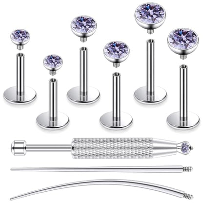 Jenxnjsjo F136 Titanium 20/18/16g Earrings Nose Lip Rings Studs Labret Medusa Tragus Helix Conch Cartilage Piercing Jewelry for Women - color: Purple, size: 18g