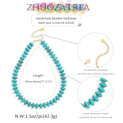 Resin Chunky Beaded Necklace for Women,Vacation Jewelry | Acrylic Beads,Boho Summer Beach Handmade Jewelry,Trendy Bold Statement Beaded Necklace,Birthday Gift for Women - color: Turquoise