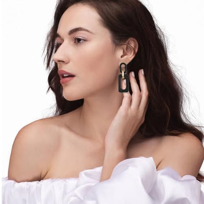 Geometric Square Earrings for Women Lightweight Colorful Color Block Acrylic Chunky Geometric Rectangle Oval Link Chain Statement Earring - style: Black Rectangle