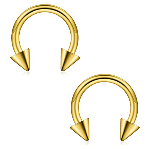 12PCS 12G Surgical Steel Nose PA Septum Horseshoe Hoop Earring Eyebrow Tragus Lip Piercing Ring - style: 10mm w Spikes
