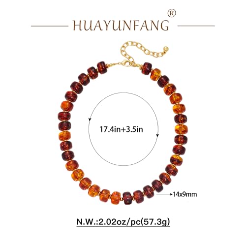 Chunky Beads Necklace for Women Trendy Gold Puffy Heart Choker Necklace Colorful Resin Beaded Heart Pendant Necklaces Statement Jewelry - color: Brown