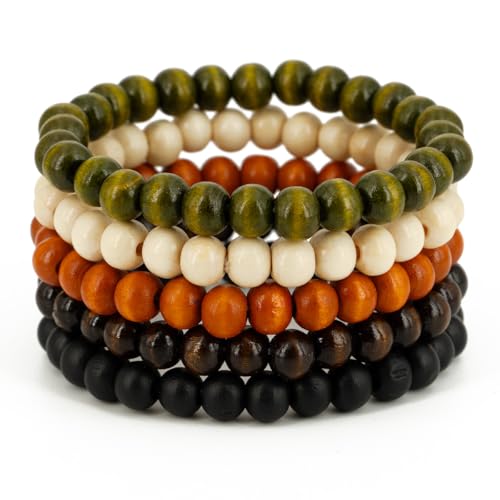 5pcs Wooden Bead Bracelet Set For Men & Women - Funky Style, Father'S Day, Mother'S Day, Christmas, Birthdays, Thanksgiving Beads For Bracelets