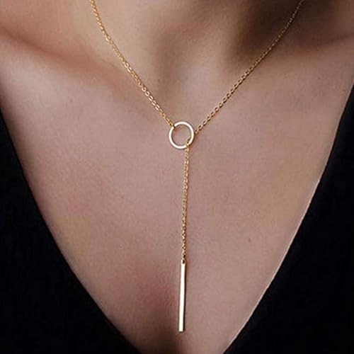 Dcfywl731 Minimal Dainty Gold Plated Dangle Earrings Layered Bar Pendant Neckalce Gold Long Y-Necklace Gold Earrings and Necklaces Set Delicate Lariat Chain Jewelry for Women - color: C2: gold jewelry set