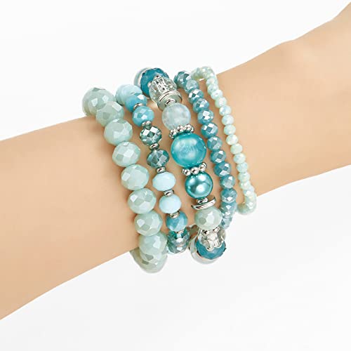Noessla Beaded Boho Stretch Bracelet Colorful Stackable Crystal Beads Bracelets Trendy Costume Jewelry Mothers Day Gifts for Women - color: 21-Turquoise
