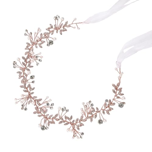 Bridal Headpiece Wedding Headband Rhinestone Hair Accessories for Birthday Party First Communion (Rose Gold) - color: Rose Gold