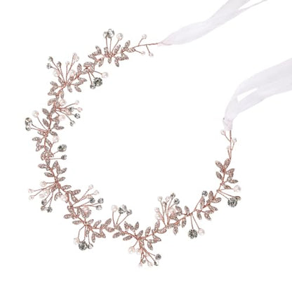 Bridal Headpiece Wedding Headband Rhinestone Hair Accessories for Birthday Party First Communion (Rose Gold) - color: Rose Gold