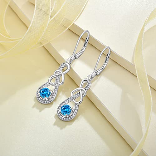 Dangle Drop Earrings for Women 925 Sterling Silver Heart Infinity Leverback Earrings Birthstone Jewelry Gifts for Women Wife Girlfriend Mother Daughter Her - color: 03 March - Aquamarine
