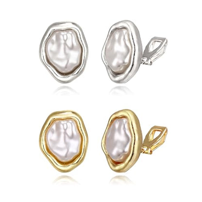 FANZE 2 Pairs Matte Gold Sliver Clip on Earrings for Women No Piercing | No Piercing Button Earring Comfortable Fashion Jewelry Gift - color: Set-12