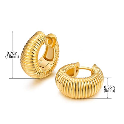 Small Huggie Hoop Earrings For Women, Real Gold Plated Croissant Square Round Earrings Lightweight Everyday Jewelry Hypoallergenic for Sensitive Ears - color: Gold Croissant Hoop