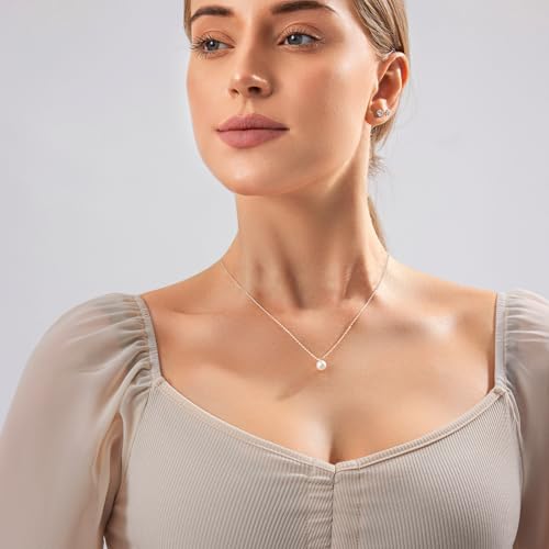Zeffy Gold Pearl Necklace for Women, Dainty 14K Gold/Silve Plated Layered Pearl Choker Pearl Earrings Pearl Bracelets Wedding Trendy Gold Jewelry Set for Women Gifts - style: Silver Single Pearl Necklace-1PCS