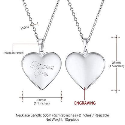 U7 Custom Photo Locket Necklace - Oval & Heart Shaped Locket - Gold/Silver/Rose Gold Personalized Image Necklaces for Women - color: 03-Platinum I Love You, style: c. locket+photo+text