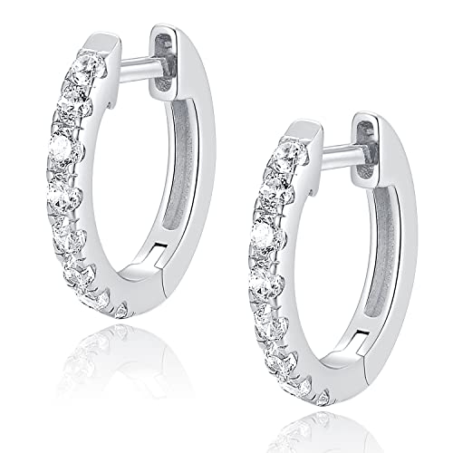 14K Gold Plated Hoop Earrings for Women with 925 Sterling Silver Post, Lightweight Small Hoop Earrings 15mm/20mm Huggie Hoop Earrings - color: CZ - 925 Sterling Silver, size: 20MM