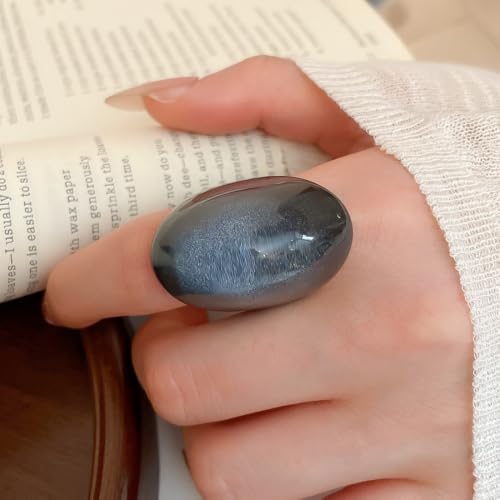Kokoma Resin Statement Ring for Women Chunky Oval Dome Ring | Geometric Rings, Stackable Accessory, Fashion Jewelry, Daily Wear - color: Black