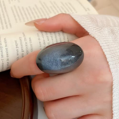 Kokoma Resin Statement Ring for Women Chunky Oval Dome Ring | Geometric Rings, Stackable Accessory, Fashion Jewelry, Daily Wear - color: Black