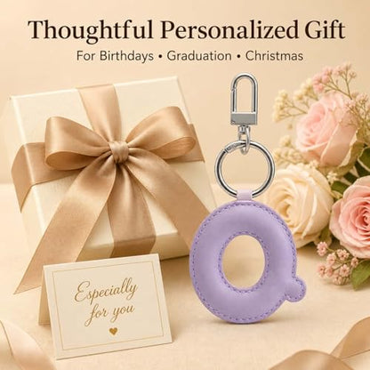 Initial Letter Keychain,Stainless Steel,Colorful Faux Leather Keyring for Backpack,Purse,Car Keys,Gift for Men Women - color: Q