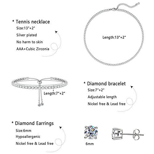 Luxval Tennis Necklace 14K Gold Plated Rhinestone Butterfly Choker Necklaces for women Dainty Zirconia Cut Faux Diamond chain 3mm - color: Tennis Necklace+Bracelet+Earrings-3pcs