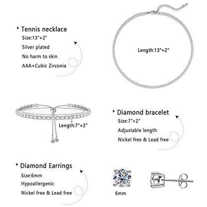 Luxval Tennis Necklace 14K Gold Plated Rhinestone Butterfly Choker Necklaces for women Dainty Zirconia Cut Faux Diamond chain 3mm - color: Tennis Necklace+Bracelet+Earrings-3pcs