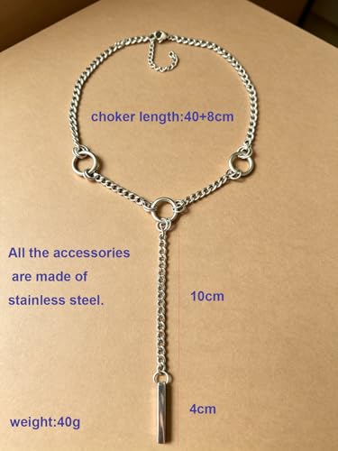Stainless Steel O Ring Choker Necklace for Women Men Chunky Cuban Chain Collar Punk Statement Jewelry Gift for Edgy Streetwear & Aesthetic Outfits - color: Silver bar+ring
