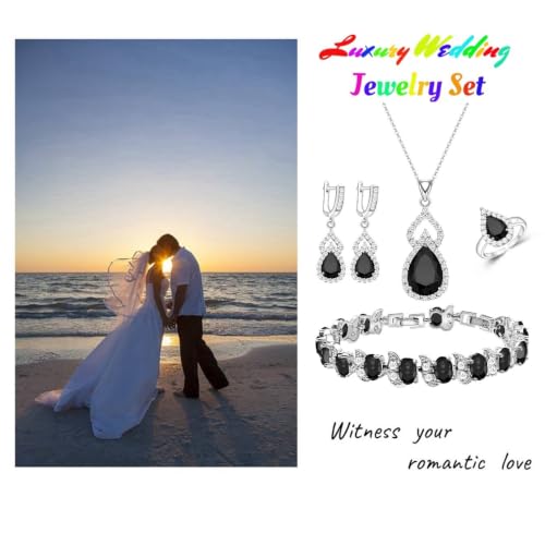 Wedding Jewelry Set for Women Gem Necklace Earrings Bracelet Luxury Jewelry Set Birthday Valentine's Day Mother's Day Christmas Prom Jewelry Gift - color: KKJ-4-Black