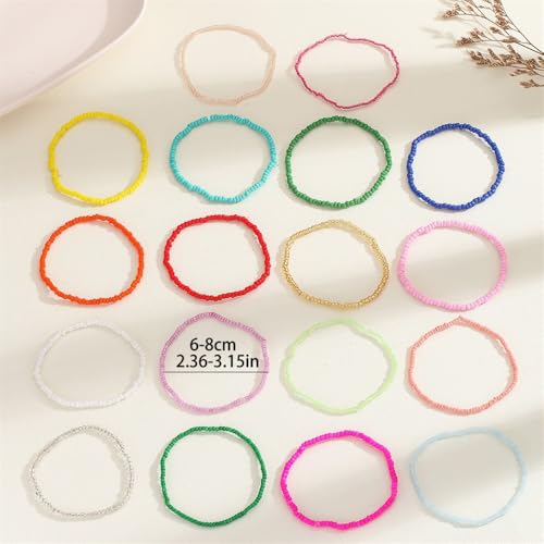 18Pcs Boho Stackable Beaded Bracelets for Women Colorful Handmade Multilayered Rice Beads Anklets Set Summer Beach Bohemian Jewelry Gift - color: Style 1 Multicolor A