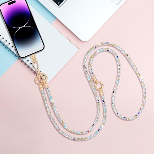 Crystal Phone Strap Crossbody Rhinestone Anti Theft Layered Strap Crossbody Gold Metal Buckles Cell Phone Neck for Women (Colour) - color: Colour