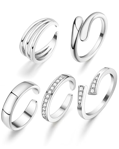 BSJ4U 14k Gold Filled Toe Rings for Women Non Tarnish Adjustable Silver Toe Ring Simple Hug CZ Triple Open Band Ring Summer Beach Toe Jewelry for Women Sexy - color: Palladium Plated Toe Rings