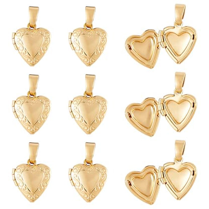 Beadthoven 10pcs Gold Plated Brass Heart Locket Pendants Engraved Heart Photo Frame Charms Photo Holder Memory Locket Pendants for DIY Necklace Jewelry Making - color: Gold-Heart with Swirling Pattern