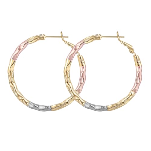 Gold/Silver Hoop Earrings For Women Trendy,Chunky/Big/Thin/Medium/Oval/Thick/Twist Multi-Colored Zirconia Dangle Huggie Rainbow CZ Amber Resin Hoops, Lightweight Birhtday Fashion Jewelry Gift. - color: A25 ( Hand-painted Colorful Big Thin Wave Hoops)