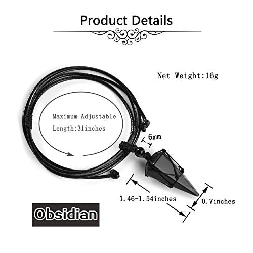 Top Plaza Mens Necklace, Crystal Gemstone Protection Pendant Necklace | Healing Crystals Necklace for Men Adjustable 6 Facet Pointed Necklace Energy Natural Quartz Protect Jewelry Gifts - color: Black - Black Obsidian