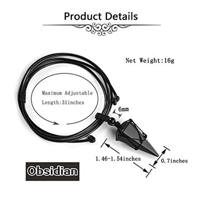 Top Plaza Mens Necklace, Crystal Gemstone Protection Pendant Necklace | Healing Crystals Necklace for Men Adjustable 6 Facet Pointed Necklace Energy Natural Quartz Protect Jewelry Gifts - color: Black - Black Obsidian