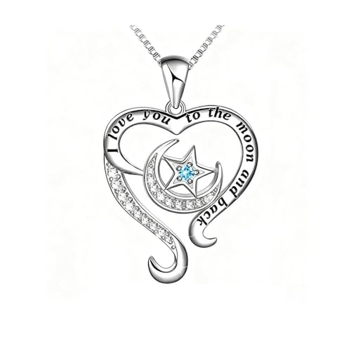 Yocoyee I Love You to the Moon and Back Heart shape Pendant Necklace Moon Star Charms Crystal Love Necklace for Women - style: BB
