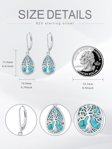 Dorunmo s925 Sterling Silver Western Dangle Drop Earrings Birthday Jewelry Gifts for Women - style: Turquoise+Tree of life