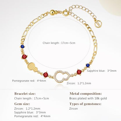 Cicy Bell Evil Eye Bracelets 18k Gold Plated Adjustable | Turquoise，Zirconia Link, Trendy Jewelry Gift for Women, 15.9" with 1.9'' Extender - color: C-Gold