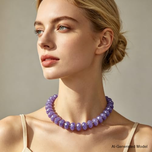 Colorful Chunky Acrylic Beaded Choker Necklaces for Women | Multicolor Faceted Beads, Sturdy Metal Chain, Adjustable Detachable, Lightweight, Summer Boho, Sparkly Statement Jewelry Gift - color: Light Purple