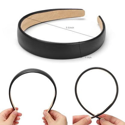 WantGor 1 Inch PU Leather Headband, Wide Padded Hairband Fashion Hair Bands | Cute Womens Headbands Holiday DIY Hair Accessories (Black) - color: Black