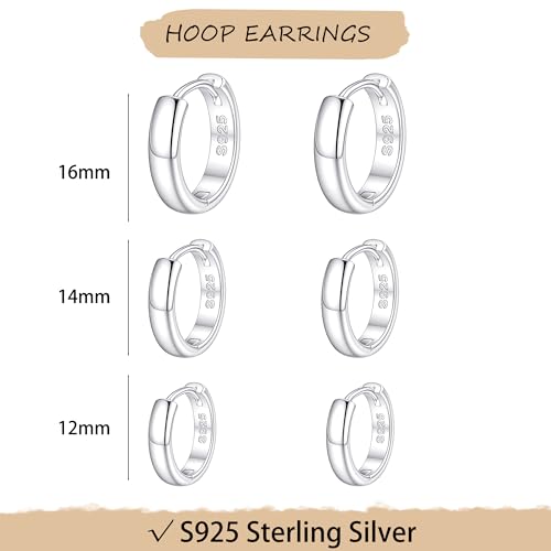 925 Sterling Silver Huggie Hoop Earrings | Silver Huggie Hoop Earrings Hypoallergenic 12/14mm Cartilage Small Hoops for Women Sensitive Ears - color: S