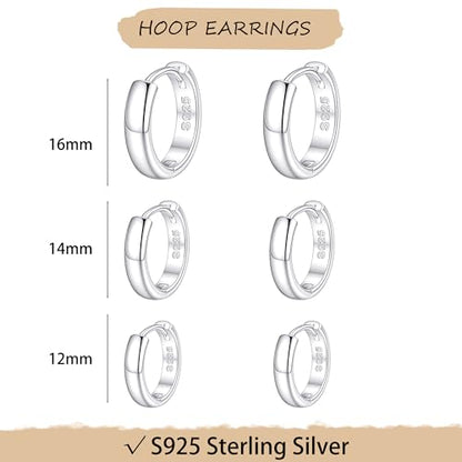 925 Sterling Silver Huggie Hoop Earrings | Silver Huggie Hoop Earrings Hypoallergenic 12/14mm Cartilage Small Hoops for Women Sensitive Ears - color: S