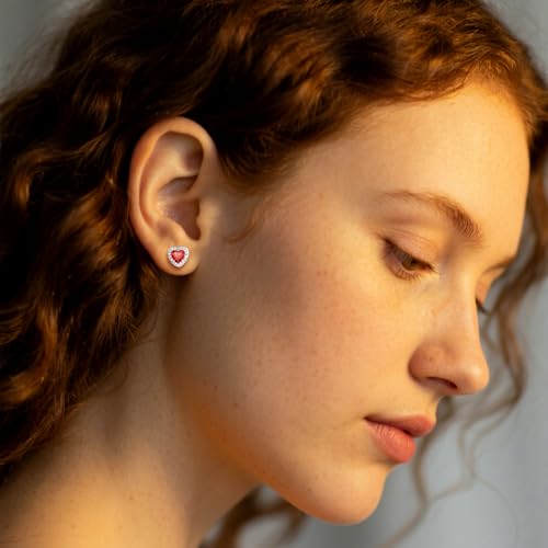 Bestyle 8mm Small Birthstone Earrings for Women with Hypoallergenic Sterling Silver Post,Sparkle Heart/Round Womens Studs Earrings, Great Birthday/Christmas/Anniversary Jewelry for Wife Mother - color: 07. July Ruby-Heart
