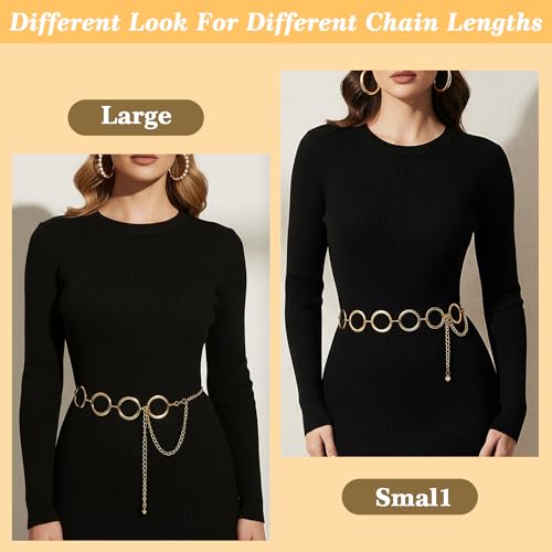 Chain Belt, Metal Belt Chains for Women, Circle Waist Chain Gold Silver Adjustable Jewelry Belts for Dresses Jeans - color: Gold