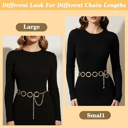 Chain Belt, Metal Belt Chains for Women, Circle Waist Chain Gold Silver Adjustable Jewelry Belts for Dresses Jeans - color: Gold