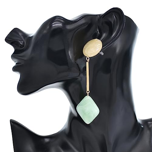 Acrylic Geometric Earrings Round Square Resin Earrings Lightweight Drop Earrings Resin Acetate Drop Dangle Hoop Earrings Long Tassel Fashion Jewelry Hollow Marble Design for Women - color: Green